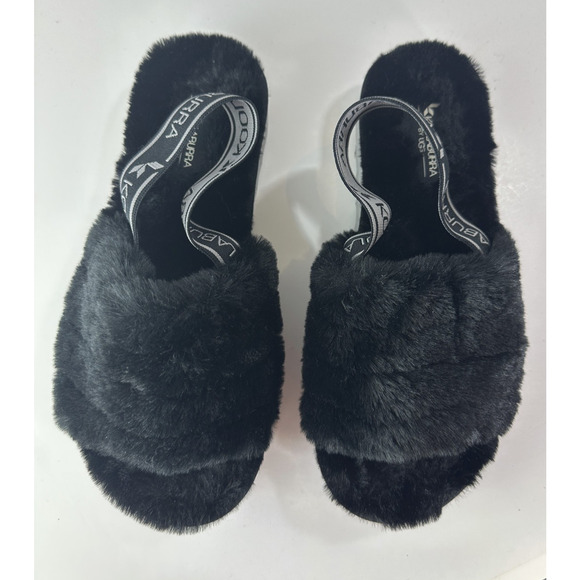 Koolaburra by UGG Fuzz'n II Black Cozy Slingback Ankle Strap Fleece Slippers 7 - Picture 2 of 12